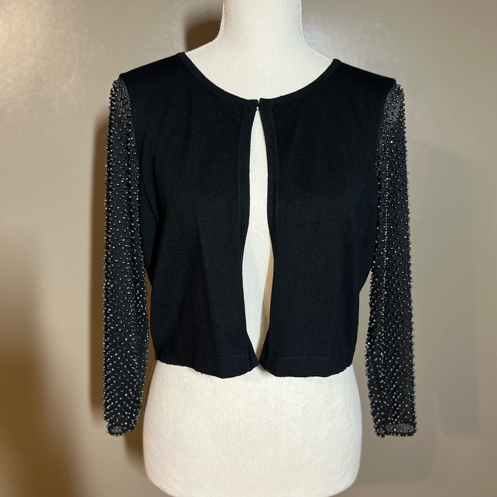 London Times Black Beaded Cardigan
